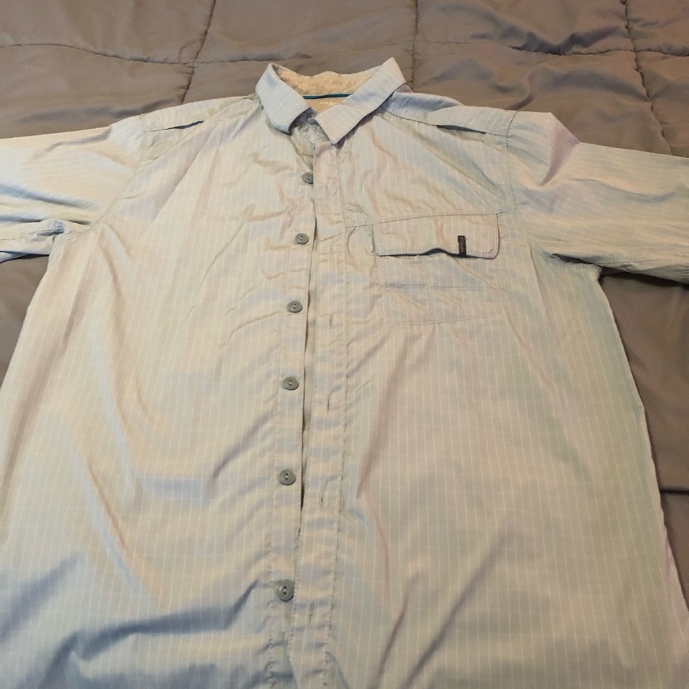 SALE!!! Columbia Omni-shade fishing shirt—size large in light blue-ish grey. EUC